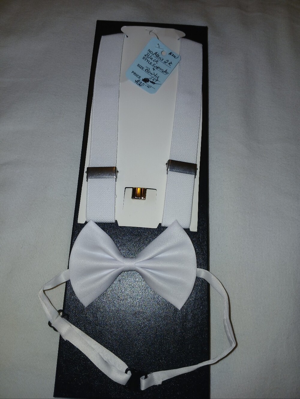 NWT Classic White Men's Bow Tie and Suspenders Set.